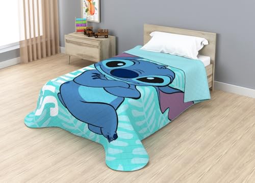 Disney Jay Franco Colcha Bouti Termosellada Stitch Leaf, 170 x 250 cm, Microfibra, Relleno 100gsm JE12750ET
