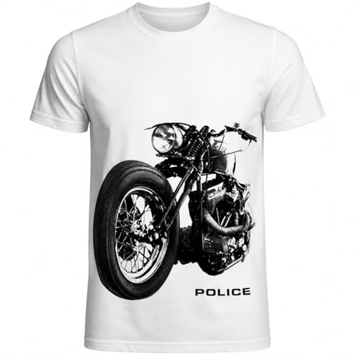 Image of Police Men's Graphic Print T-Shirt | Super Combed Cotton Rich Fabric | Round Neck Half Sleeve Casual Tee | Regular Fit | White