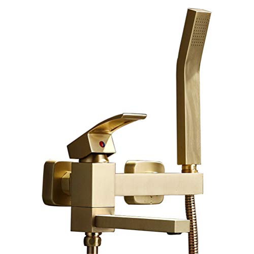 Grifo de Bañera y Ducha, Grifo Bañera Con Ducha de Mano, Grifo Monomando Ducha Con 150 cm Manguera de Ducha, Set de Ducha Dorado de Latón Montaje en Pared Cover