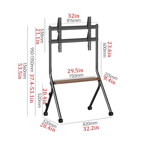 Soporte móvil para TV ajustable con ruedas 32-75 pulg. negro miniatura 2