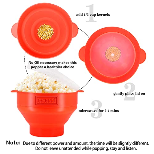 Image of The Original Korcci Microwaveable Silicone Popcorn Popper, Microwave Popcorn Popper, Collapsible Microwave Popcorn Maker Bowl, No Oil Required, Use In Microwave, Dishwasher Safe (Red)