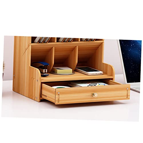 Boîte de rangement bois stylos et organisateur multi compartiments bureau - 4