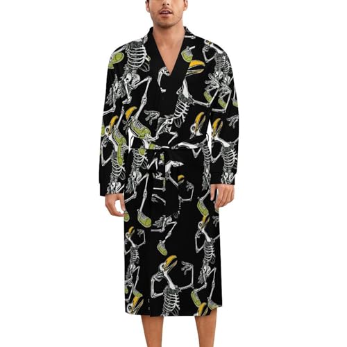 Bird Skeleton Soft Robe Long Sleeve Bathrobes V Neck Sleepwear Spa Robes with Belt Men Woman