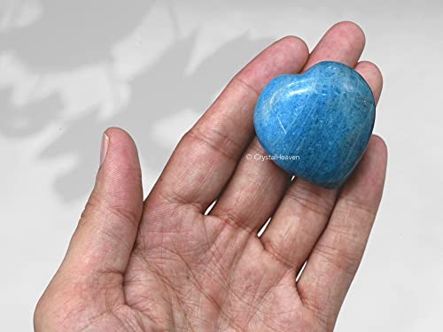 Image of Crystal Heaven Certified Blue Apatite Crystal Heart Palm Pebbles Stones For Anxiety Stress Relief Massage - Aaa Grade Original Healing Gemstone Agate Heart Palm Stone For Yoga Meditation Spiritual
