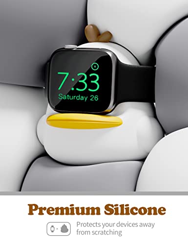 ELETIUO Charger Stand Compatible with Apple Watch Series 49/46/45/44/42/41/40/38mm iWatch Ultra2/Ultra/10/9/8/SE2/7/6/SE/5/4/3/2/1,Duck Silicone Charging Dock,Supports Night Stand Mode,White - Image 5