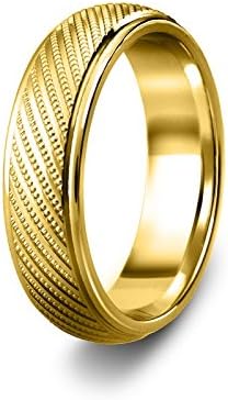 New Solid 9ct 375 Yellow Gold 6mm Line-Cut Grooved Heavy Court Shaped Unisex Wedding Ring Band Available in All Sizes from G - Z+3 | UK Manufactured & Hallmarked