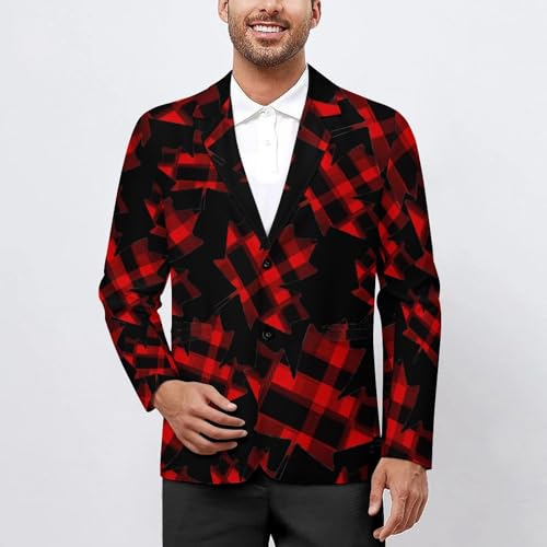 Canadian Flag Maple Tartan Checked Men's Slim Suit Long-Sleeve Prom Tuxedo Classic Two Button Business Jacket2