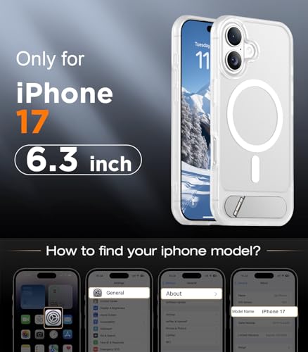 Image of Designed for iPhone 17 Case, [Built-in Invisible Kickstand][Compatible with MagSafe][Military Grade Shockproof] Slim Translucent Matte Phone Case 6.3 inch (Clear Matte)