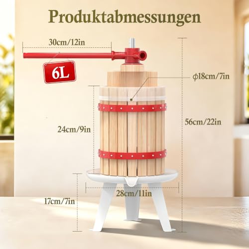 Foto von Froadp Obstpresse aus Eiche Manuelle Saftpresse Fruchtpresse 6L