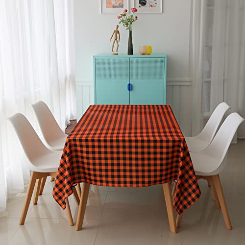 Waysle Checker Printed Rectangle Tablecloth, 60×102 Lnch Washable Polyester Table Cover, Orange And Black Rectangular Plaid Table Cloth Perfect For Fall, Halloween, Christmas, Picnic Decor #TOP4