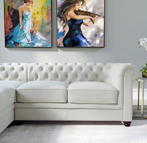 Generic Chesterfield 3+2 Seater & Corner L Shaped Sofa in White PU Leather (White, Corner sofa) - Image 3
