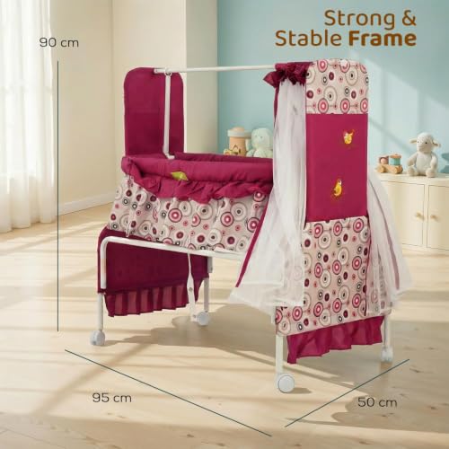 Image of BAYBEE Baby Cradle and Swing for Newborn Babies with Mosquito Net, Portable Jhula with 360 Wheel Lock, Sleeping Swing Bassinet, Uyyala Palna for 0-12 Months Boys & Girls (Purple)