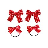 Cute Hair Elastics Ties Back School Grosgrain Ribbon Hair Bow Clips for Little Teen Toddler Baby Girls Kids Women White Red Polka Dot Ponytail Holders Hair Decor Accessories