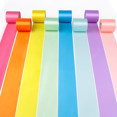 MLURCU Pastel Ribbon 2 Inch Wide Macaron Rainbow Satin Ribbon 8 Rolls 87 Yds Colorful...