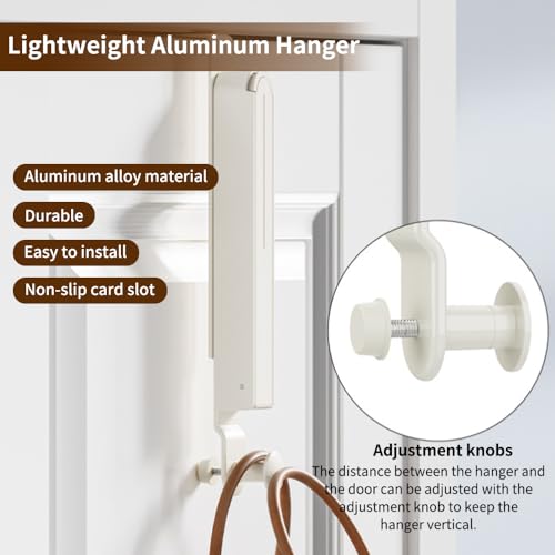 Kocusu Adjustable Over Door Hangers for Clothes with 6 Groves,Foldable Door Clothes Hanger,Back of Door Hooks,Door Coat Hanger,Over the Door Hanger for Bedroom,Coat,Bag,Cap,White - Image 4