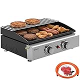 Plancha de parrilla Outsunny de 2 quemadores, plancha de gas portátil con rejilla calentadora, 5 kW, barbacoa de gas de mesa con recipiente para grasa para acampadas, picnics y patios, color negro.