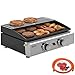 Outsunny 2 Burner Grill Griddle, Portable Gas Plancha with Warming Rack, 5 kW, Tabletop Gas BBQ with Grease Cup for Camping Picnic Patios, Black