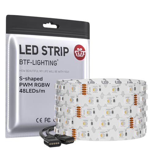 BTF-LIGHTING RGBW LED Strip Bendable S Shaped Design RGB+3000K Warm White 24V 16.4ft 240LEDs Dimmable 4in1 RGBW Dynamic Colors LED Light Strips for DIY & Signs IP30 (No Adapter or Controller) by BTF-LIGHTING - Used condition - US$23.43