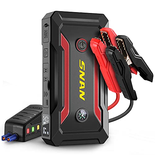 SNAN Portable Car Jump Starter 18000mAh 800A (up to 7.0L Gas or 5.5L Diesel Engine), Compact Battery Booster Pack with Smart Charging Port，Battery Monitor and Led Light for Cars, SUVs, Trucks