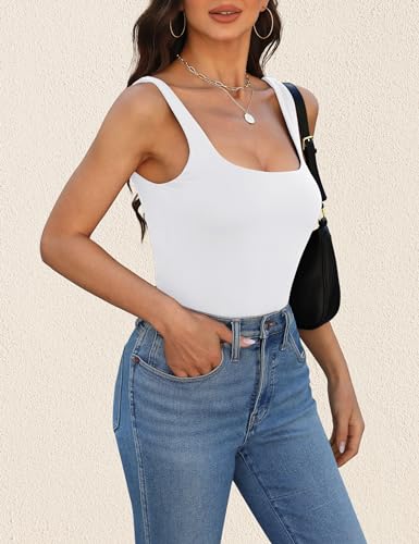 Womens Tank Tops Dressy Summer Sleeveless Shirts Sexy Square Neck Double Lined Fitted Tops T Shirts Blouses3