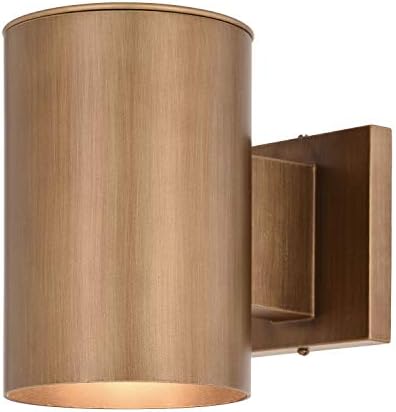 VAXCEL Chiasso Modern Outdoor Porch Light, 5" W x 7.25" H Gold Brass Cylinder Wall Sconce, Waterproof Dark Sky Wall Light for Porch, Patio, Deck, or Front Door