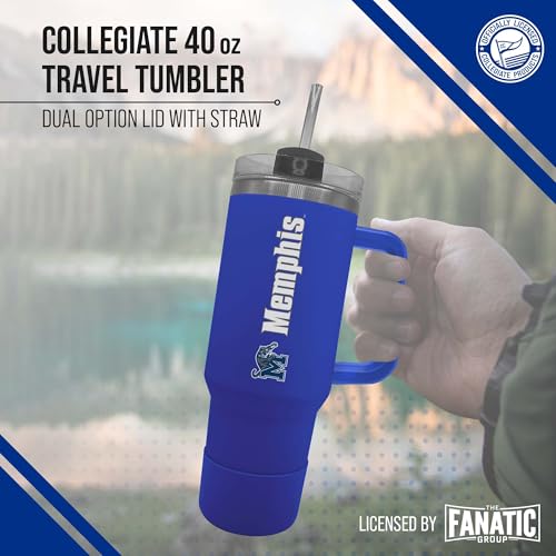 Image of Campus Colors College & University 40 oz Travel Tumbler With Handle - Dual Option Lid With Straw - Vacuum Insulated Stainless Steel (Memphis Tigers - Royal)