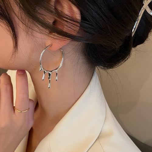 Chunky Tapered Dangle Earrings Drip Hoop Earrings for Women,Trendy Waterdrop Earrings Minimalist Earring Statement Jewelry Gifts2