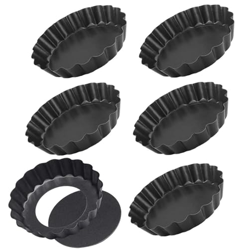 Mystiqut 6 Pcs 4 Inch Non-Stick Tart Tin Pans Removable Bottom Flan Tins with Loose Base Fluted Round Tart Pan Tart Tins Cases Loose baseTart Mold Cheesecake Pan Tart Mold Mini Tart Pans,(SCXERYTUC)