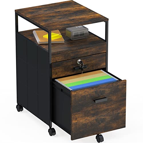 Shw Rolling File Cabinet W/ 2 Drawers & Open Shelf, Rustic Brown #TOP15