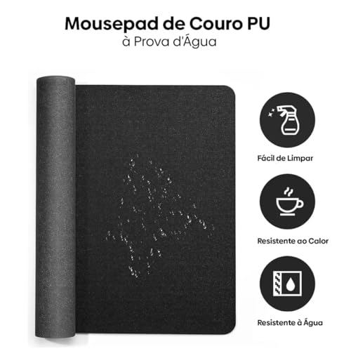 MousePad Desk Pad em Couro Ecologico 90x40cm + Porta-Copos Premium