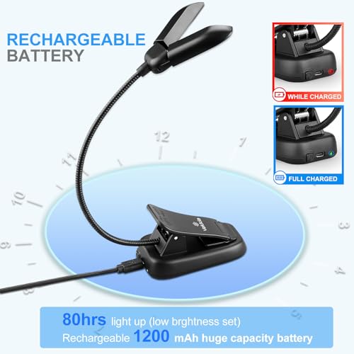 Vekkia 14 LED Rechargeable Book Light for Reading at Night, Eye-Care Reading Light for Books in Bed, 180° Adjustable, Clip on Lamp, 3 Color Temperatures, Lightweight, Present for Reader - Thumbnail 5