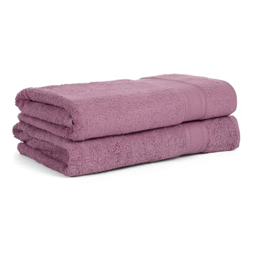 Image of Arvind 100% Cotton Towels for Bath | Towels for Bath Large Size | 500 GSM Bath Towel - Soft & Absorbent | 2 Piece Bath Towel for Men /Women | Urban Comfort | 70 cm x 140 cm - Lilac