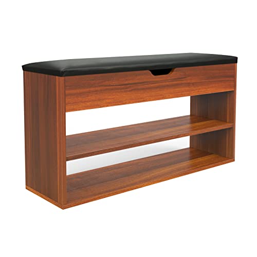 Lvhecforhm Banc Chaussures Marron, Banc Entree 2 Niveaux Meuble Chaussure avec Assise, Banc de Rangement Entree 80 * 24 * 44cm, Meuble Chaussure Banc pour Entrée, Vestiaire