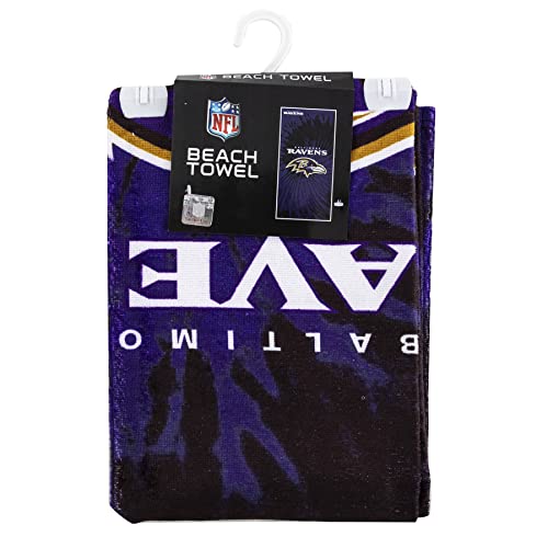 Image of Northwest NFL Baltimore Ravens Beach Towel, Psychedelic, 30 inch x 60 inch | Unisex-Adult