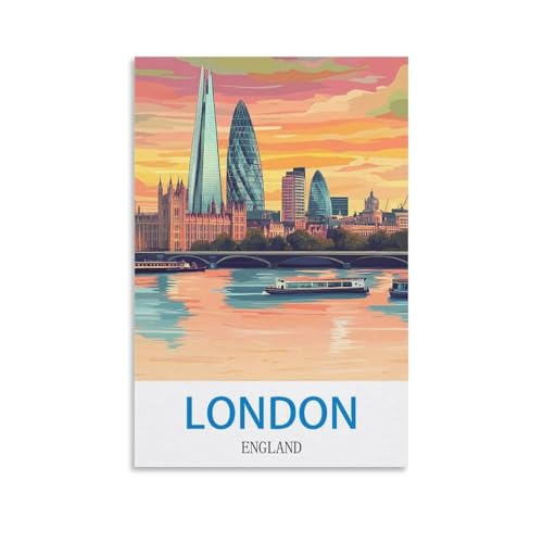 FUUDANG Poster de voyage vintage Londres Angleterre 30 x 45 cm