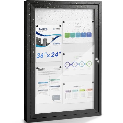 SWANCROWN 36x24 in Outdoor Bulletin Board, Enclosed Whiteboard, Black Frame