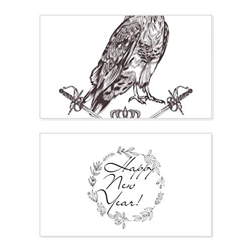 Tarjeta de Año Nuevo barroca Eagle Sword Crown, felicitaciones con animales