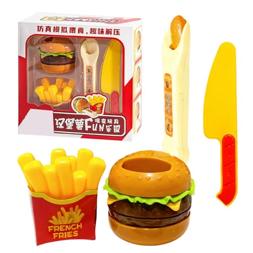 Juego de juguetes de comida rápida para niños: juego de aprendizaje educativo extraíble con alimentación automática, juguete de comida interactivo para niños | Juego de rol Burger Kitchen Appren