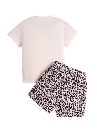 Image of Girl's 2 Pcs Outfits Short Sleeve Graphic T-Shirt Top and Paperbag Waist Shorts Set with Belt