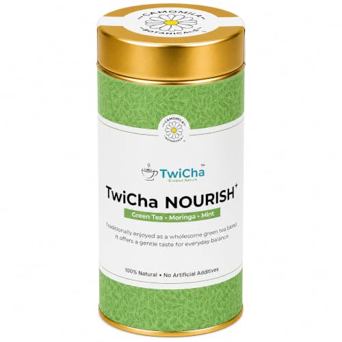Image of TwiCha NOURISH Moringa & Spearmint Green Tea | 100g | Wth Fully Declared Ingredients | Crafted For Natural Energy And Vitality | 100g Tin (50 Cups)