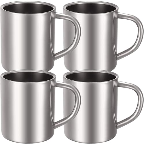Comparison: Best Stainless Steel Coffee Mug With Handle 2 Cunhill 4 Set 10oz/300ml Stainless Steel Coffee Mug with Handle Metal Double Walled Cups Camping Mug Dishwasher Safe Tea Cups for Home Camping Travel Outdoors RV Keep Drinks Hot
