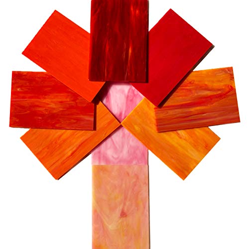 PALJOLLY 9 Pack Red Stained Glass Sheets, 4 x 6 inch Mosaic Glass