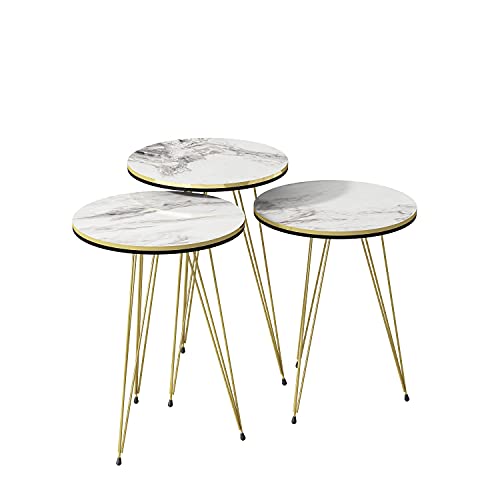moebel17 21146191 Beistelltische, Holzwerkstoff, Weiß Marmor, hoch