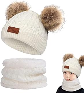 CheChury Toddler Baby Winter Knitted Beanie Hat Snood Scarf Gloves Set Newborn Caps and Scarf Girls Boys Knitted Warmer With Pom 0-36 months