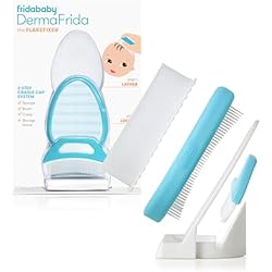 1 of Frida Baby The 3-Step Cradle Cap System, DermaFrida The FlakeFixer, Sponge, Brush, Comb and Storage Stand for Babies with Cradle Cap, White-Blue