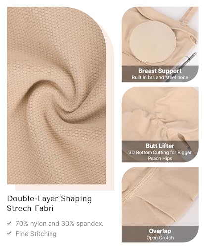 Image of SHAPELLX Women's Shapewear Bodysuits Tummy Control Butt Lifter Body Shaper Strapless Seamless Mid Thigh Jumpsuit Tops