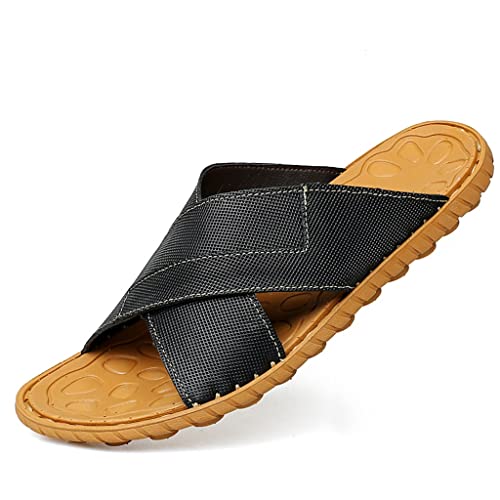 Sandals Men Leather Men Shoes Vintage Flats Casual Beach Flip Flop Slippers(D,42 Code)