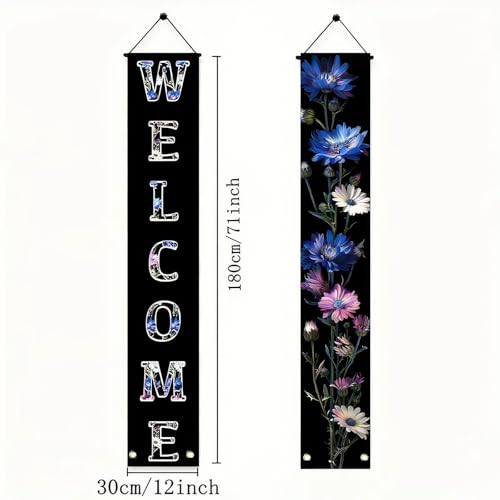 Image of BlissYard 2pcs Welcome Summer Door Banner Colorful Daisy Porch Banners Sign Cornflower Floral Front Door Hanging Decor Banner for Seasonal Home Hawaii Tropical Party Outdoor Decorations