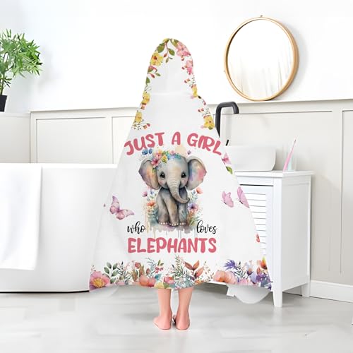 Image of Elephant Hooded Bath Towels for Girls,Soft Cotton Swimming Shower Beach Blanket (Elephant)