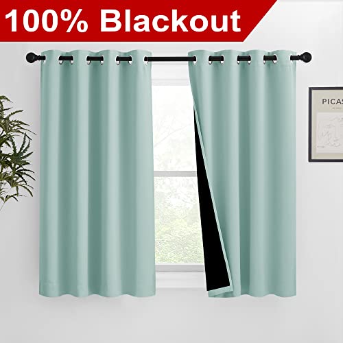 Image of NICETOWN 100% Blackout Curtains 54 inches Long, Double-Deck Completely Blackout Window Treatment Thermal Insulated Lined Drapes for Small Window (Aqua Blue, 1 Pair, 46 inches Width Each Panel)